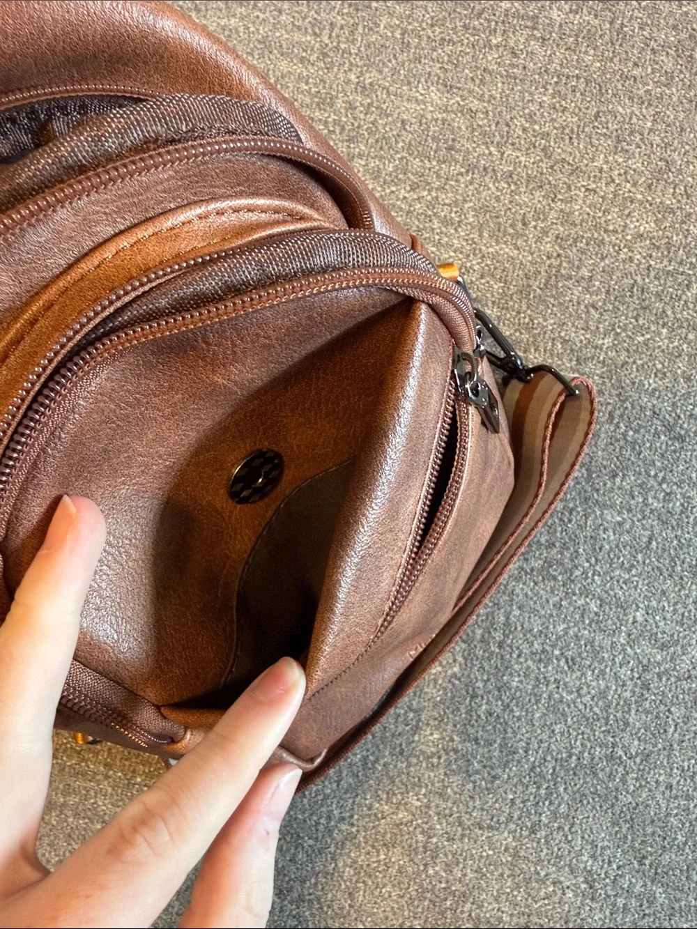 Men's Tan Leather Sling Bag with Striped Adjustable Strap